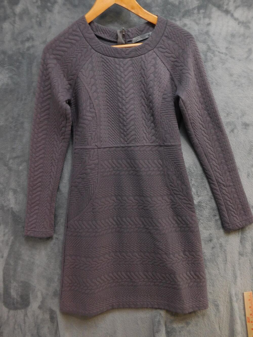 PrAna Dress Womens XS Gray Sheath Sweater Dress Crew Neck Long Sleeve Pockets